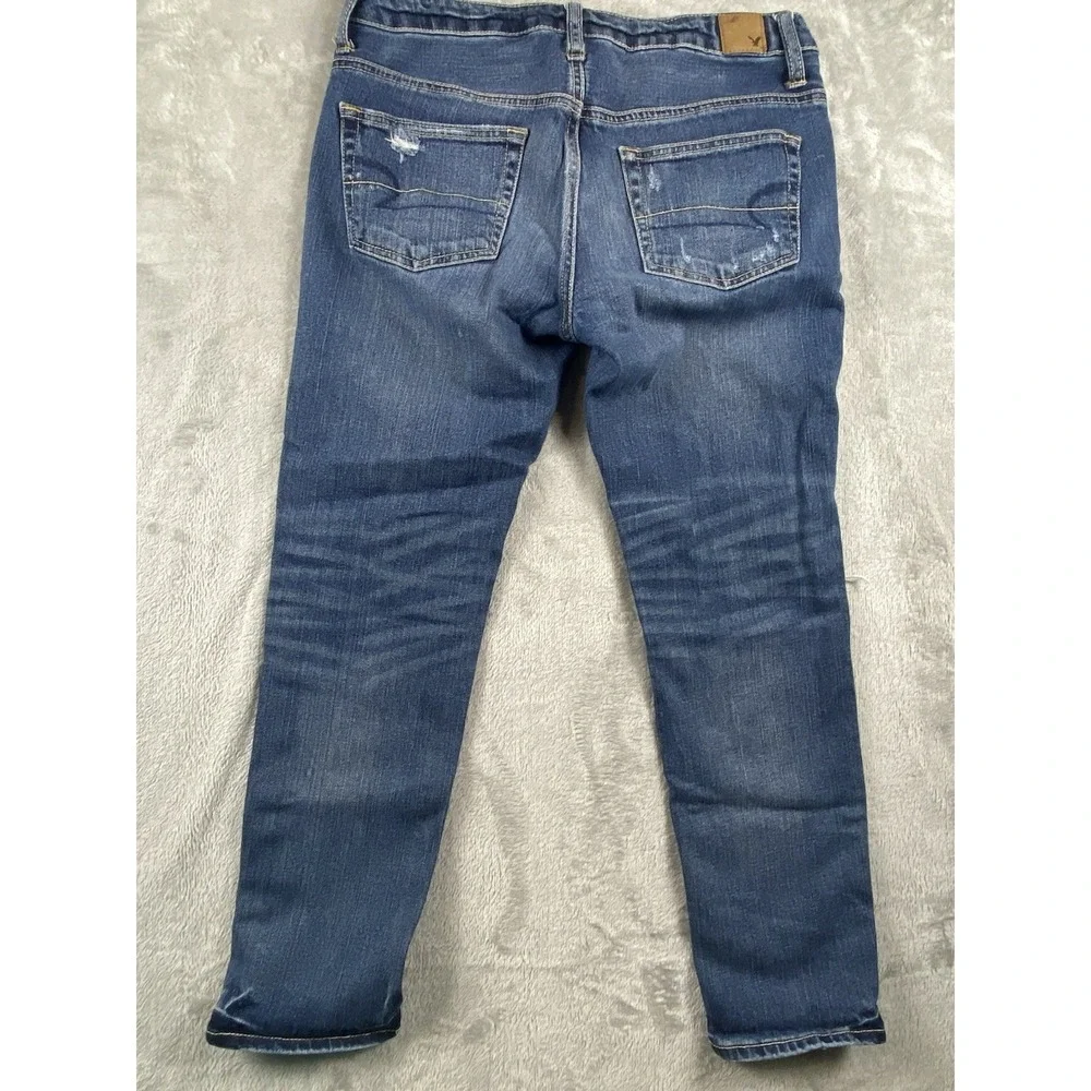 American Eagle Women's‎ Jeans Sz 2   Stretch Slouchy Med Wash Distressed